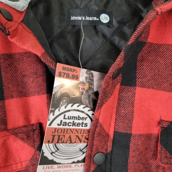 NWT Johnnies Jeans Lumber Jacket Plaid oversized large hoodie hooded - Picture 3 of 8